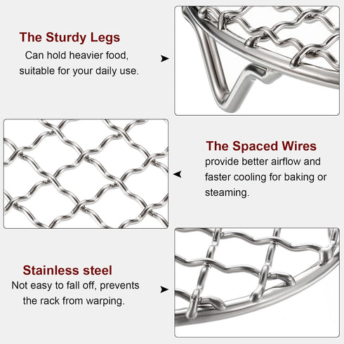 Round Cooking Rack 4.7-inch, 201 Stainless Steel Barbecue Grill Net with 20mm Legs for Cooking and Baking