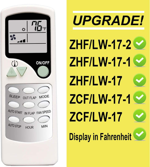 Replacement QUIETSIDE Turbo Air Conditioner Remote Control Model Zhf/Lw-17-1, Works for AC Model Tas-18vh