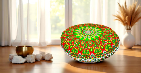22" CRAFT KALA Round Mandala Comfort Meditation Floor Pillow Cover, Large Pillows Seating Cover for Adults, Cushions