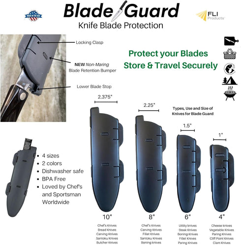 BladeGuard Knife Blade Cover, Non-Slip Dishwasher Safe Sheath, 10in Grey