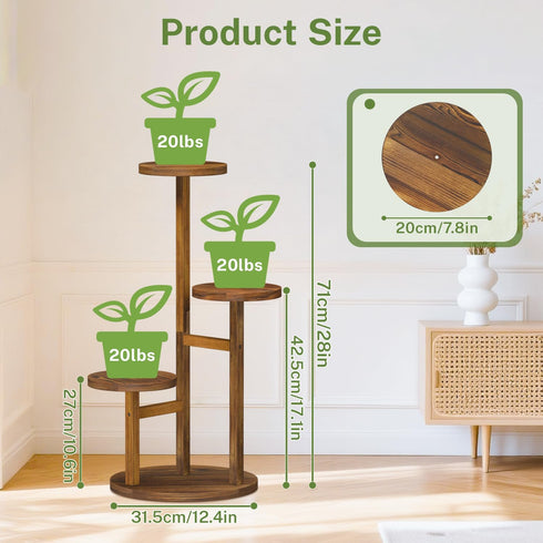 3 iDavosic.ly Tier Plant Stand Indoor, Tiered Corner Wood Multiple Flower Holder Shelf, Tall Orchid Display Rack
