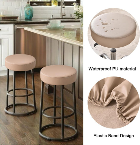 Set 4, 16-18 Inch FUANGUI Bar Stool Covers Round of Waterproof PU Bar Stool Seat Covers with Elastic Bands,Bar Stool