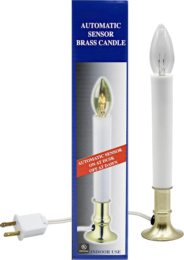 Creative Hobbies Electric Window Candle Lamp - Brass Plated Base, Dusk to Dawn Sensor, Ready to Use!