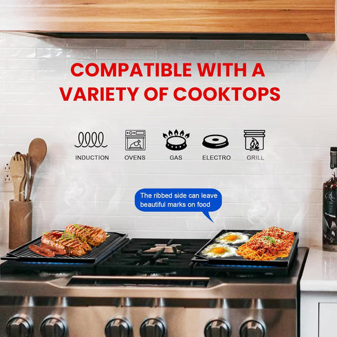 GGC Cast Iron Griddle, Reversible Flat Top Griddle for Gas Grills, Stove Tops, Outdoor Cooking, 16.5 x 9.5 Baking Plate