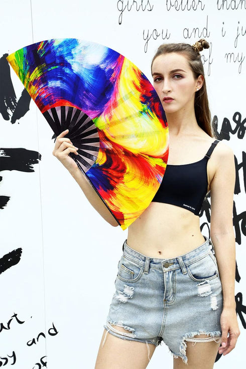 Amajiji Large Rave Folding Hand Fan for Men/Women, Chinease/Japanese Bamboo Hand Fan, Festival Accessories Performance Decoration Gift Dance Handheld Fan (Ocean) by Amajiji