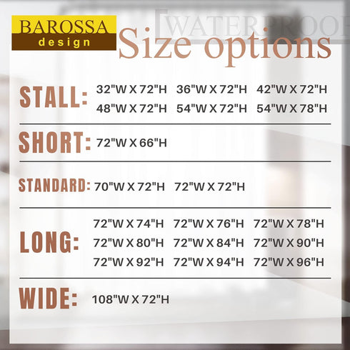 72" 78" 72x78 Inches Barossa Design Waterproof Fabric Shower Curtain or Liner Microfiber W x H - Hotel Quality, Machine