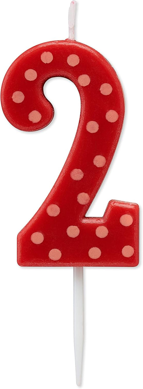 Papyrus Number 2 Birthday Candle, Red Polka Dots, 1-Count