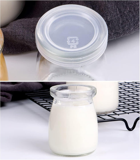5.3oz 7 OZ Pack-of-4Pcs (5.3, 8, MGJS5-7) Thymart / Mini Glass Jar with Lid for Pudding, Yogurt, Caviar, Herb, Jelly