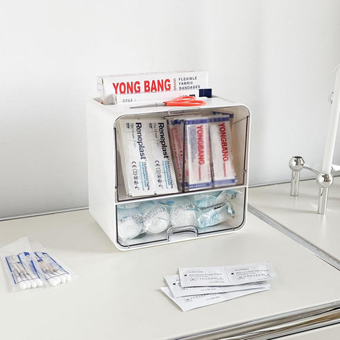 2 Pack Bandage Storage Organizer for Wall, Plastic Medical Supplies Container for Home Medicine Cabinet, Elastic