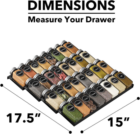 32 386 4 15" 17.5" SpaceAid Spice Drawer Organizer with Spice Jars, Spice Labels, Tier Seasoning Rack Tray Insert