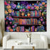 keowhsf Pink Purple Flower Bookshelf Wall Tapestry Colorful Tapestries for Bedroom Aesthetic Floral Tapestry Wall