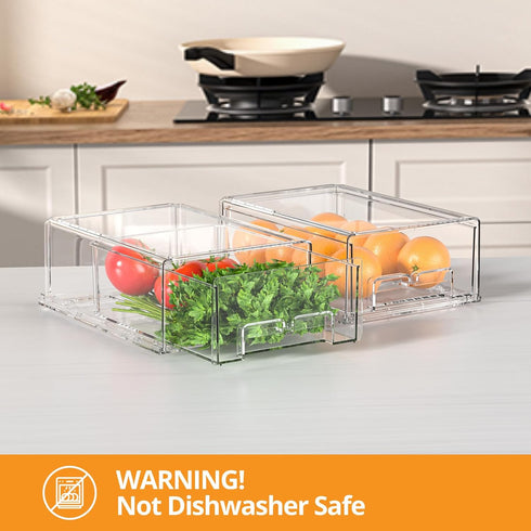 Stackable Fridge Organizer Bins - 2 Pack Refrigerator Drawers for Storage, Clear Fruit Containers for Fridge, Berry