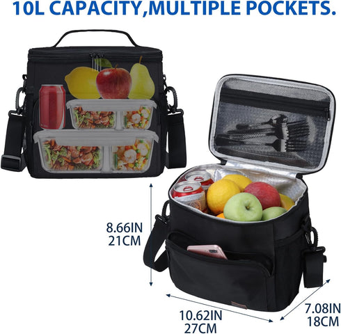 Gloppie Insulated Lunch Box for Men Women, Reusable Lunch Cooler Bag in Black