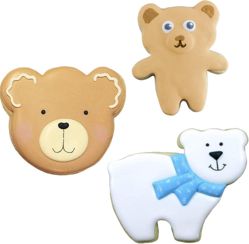 Ann Clark 3-Pc Bear Cookie Cutters Set, Made in the USA, Tiny Bear and Bear Face Designs