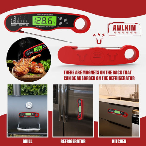 Digital Meat Thermometer, Fast Instant Read Food Thermometer for Cooking, Waterproof with Backlight