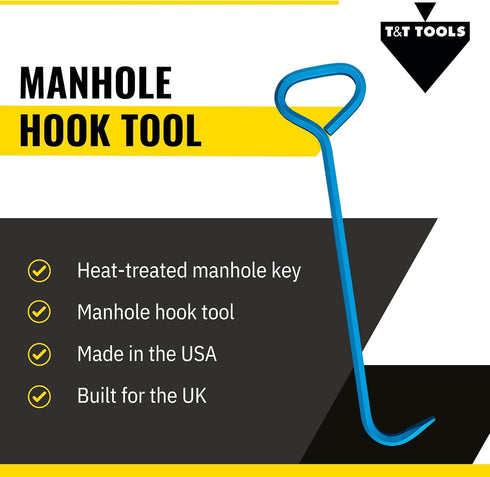 T&T Tools 30-Inch Manhole Hook Tool - Heavy Duty Single Hook for Lifting Covers - 1 Pack