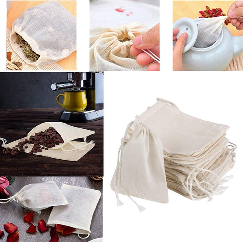 30 Pcs 4 x 3 Inches Natural Unbleached Cotton Drawstring Bags - Muslin Bags for Spice, Herbs, Tea