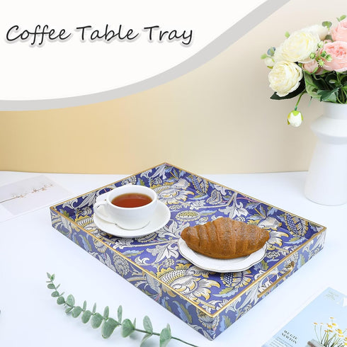 12"*16"*1.6", Rectangle Plastic Serving Tray with Handles, Elegant Decorative Tray for Coffee Table, Ottoman, Living