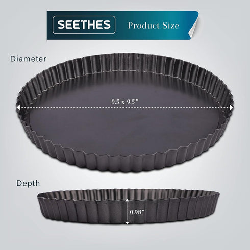 Tart Pan 9 Inch Black Carbon Steel, Non-Stick Quiche Pan with Removable Bottom & 10 Baking Parchments