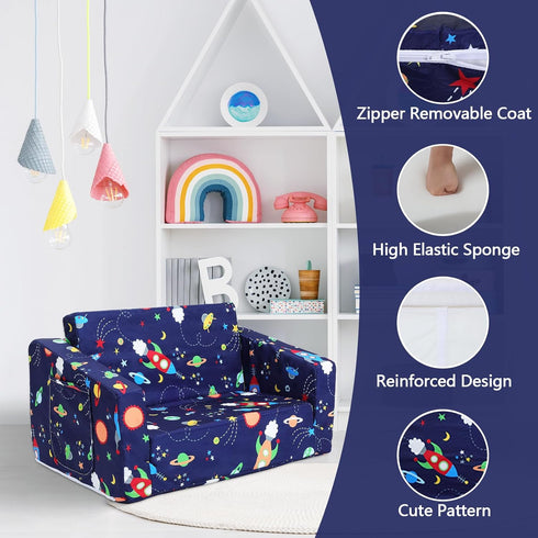 2-in-1 decalsweet Kids Couch Convertible Sofa to Lounger for Toddler Boy, Foldable Kids Sofa Bed, Toddler Chairs Comfy