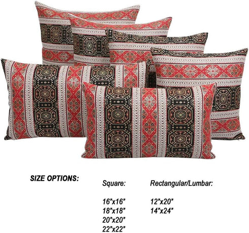 16 16 Inches Persian Throw Pillow Covers Red and Black - x Decorative Southwestern Kilim Pillows, Boho Room Decor