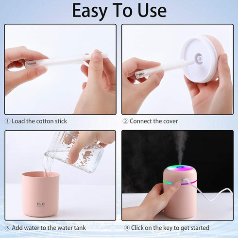 2 Pieces Portable Mini Humidifiers, 300 ml Quiet USB Desktop Humidifier with 2 Mist Modes and Auto Shut Off (Pink,