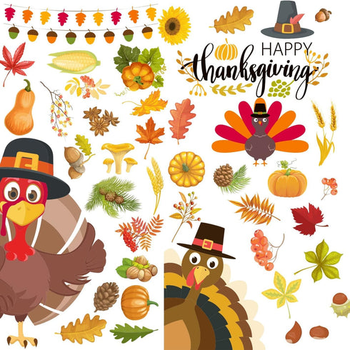 Thanksgiving Window Clings Stickers - Fall Decorations Holiday Turkey Cling for Home Party, 113 PCS