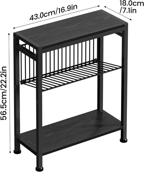 7.1"D 17"W 21.7"H, Side Table for Small Spaces, Narrow End Table with Adjustable V-Shaped Magazine Rack, x x Black