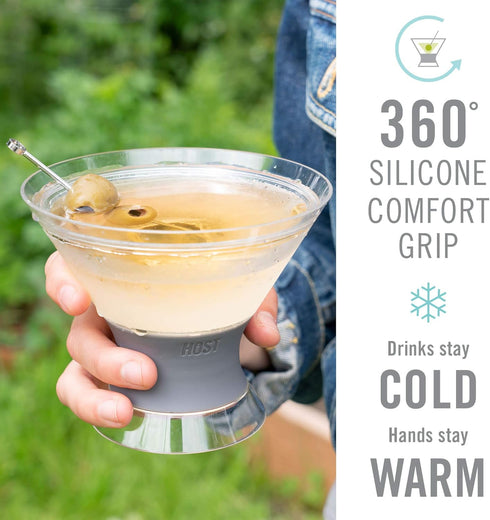 Host Freeze Insulated Martini Cooling Cups, 2 Pack, 9 oz, Plastic Freezer Gel Chiller, Grey