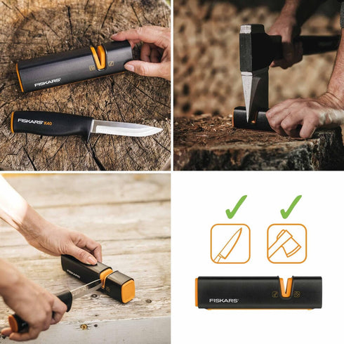 Fiskars XSharp Axe and Knife Sharpener, Black/Orange, Ceramic Sharpening Stone