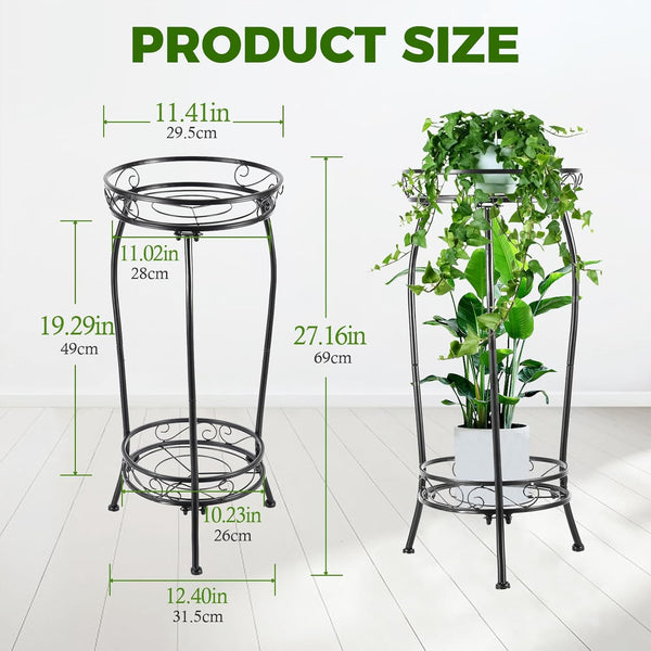 2 27" Plant Stand Indoor Outdoor Tier Tall Metal Potted Holder Rack Flower Pot Stand Heavy Duty Plant Shelf Rustproof