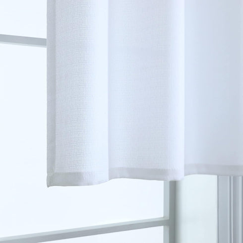 White Kitchen Curtains 36 Inch Length - Sets of 2 Panels Rod Pocket Cafe Curtains for Bathroom, Semi Sheer Short
