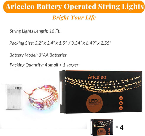 Led Fairy Lights Battery Operated, 4 Packs Mini Copper Wire Starry Fairy Lights for Bedroom, Christmas, Parties,