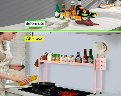 27 32 Inches Countertop Horynar Over Stove Shelf Stove Top Organizer Shelf for Kitchen with Extra Basket and Hooks