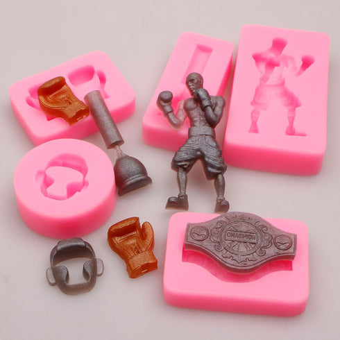 Boxing Sports Silicone Molds, 5 Pcs 3D Gloves Helmet Belt Molds for Cake Decorating and DIY Crafts