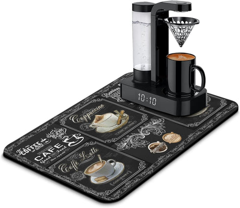 Fun Coffee Mat, 23inx15in Absorbent Bar Mat for Countertops, Anti-Slip Dish Drying Mat for Kitchen Coffee Machines