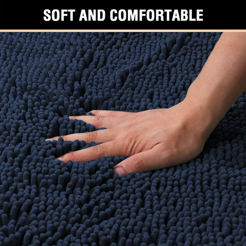 H.VERSAILTEX Navy Blue Bath Rug, Non-Slip Bath Mat, Extra Thick Chenille Rug, 17" x 24", Washable Plush Rugs