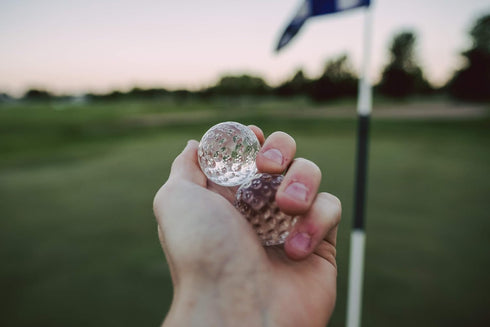 Golf Ball Whiskey Chillers and Pouch for Freezer, Set of 2 Crystal Glass Whiskey Stones for Chilling