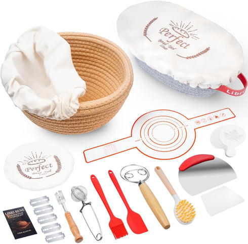 Libri Bene Sourdough Starter Kit,sourdough Bread Baking Supplies,Bread Proofing Basket,Sourdough Proofing Basket,Sourdough Kit Gifts