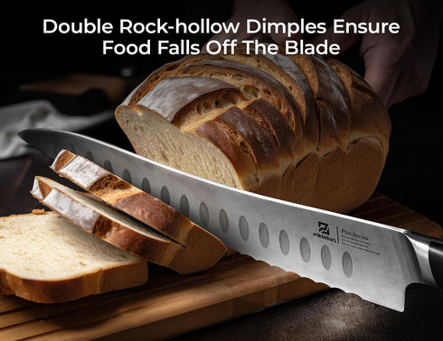 8 Inch Offset Piklohas Resharpenable Bread Knife for Homemade Bread, Serrated Sourdough Knife with Handle, Innovative