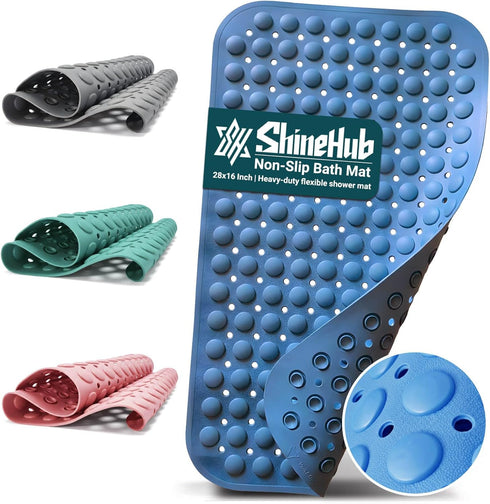 ShineHub TPE Non-Slip Bathtub Mat, 28 x 16 Inch Shower Mat with 166