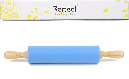 Silicone Rolling Pin for Baking, Non-stick Dough Roller with Wooden Handle, Kitchen Accessories, Pastry Roller
