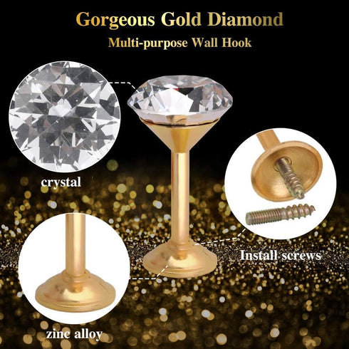 1 Pair Simple Design Diamond Crystal Curtain Hooks - Gold Decorative Tiebacks