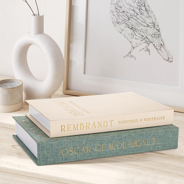 Decorative Books Set of 2, Beautiful Linen Book Boxes Decor Coffee Table