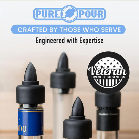 The Pure Pour Liquor Bottle Pourers - Leak-Proof Pour Spouts with Dust Caps, 2 Pack