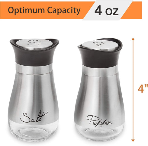 Lonffery Salt and Pepper Shakers Set, Stainless Steel and Glass Bottle, Kitchen Decor, Set of 2