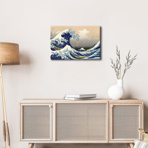 Wieco Art Great Wave of Kanagawa Canvas Prints, Stretched and Framed Modern Artwork for Home Office Decor