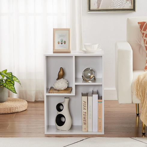 VECELO 3-Cube Small Bookshelf, Modern Bookcases with Shelves, Vertical or Horizontal Cubby Storage Organizer, Pearl