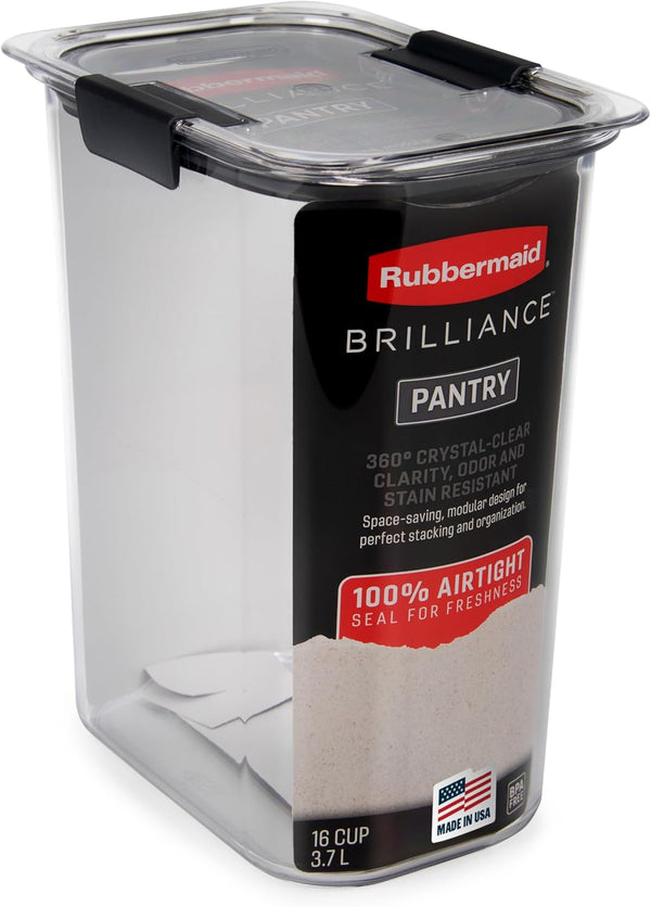 Rubbermaid Brilliance 16-Cup Airtight Food Storage Container with Lid Clear/Grey - optimal