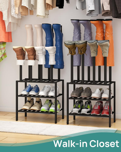 Closet, viewcare Black Boot Rack, Small Boot Rack Organizer Tall Boots with Shoe Rack for Bamboo Wood Shoe Shelf
